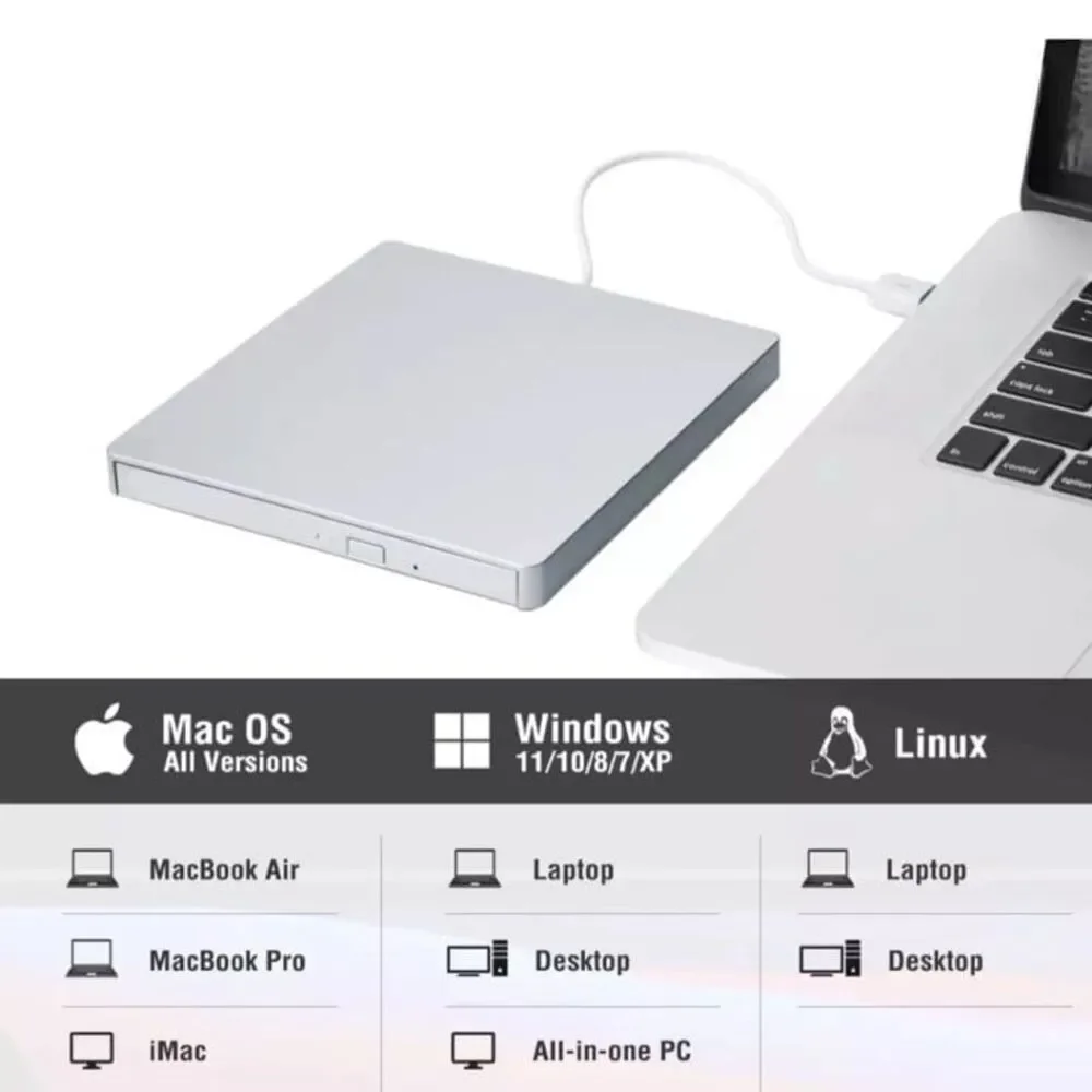 RooFull Optical Drive CD/DVD RW Super Slim Pop Up External